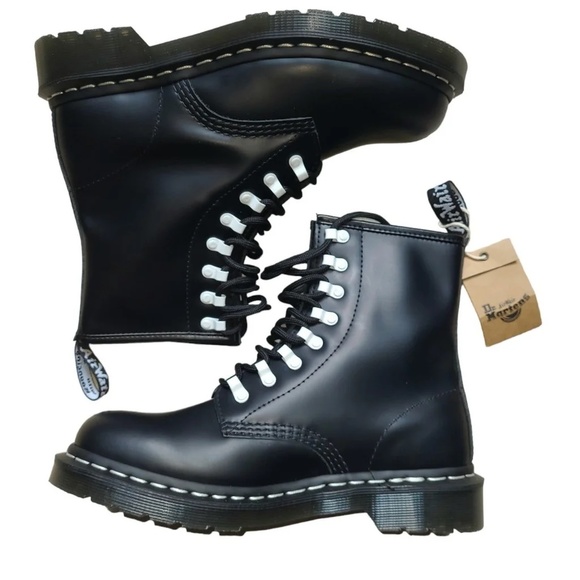 Dr. Martens Shoes - NWT Dr. Martens 1460 Contrast White Hardware Black Leather Lace Up Boots